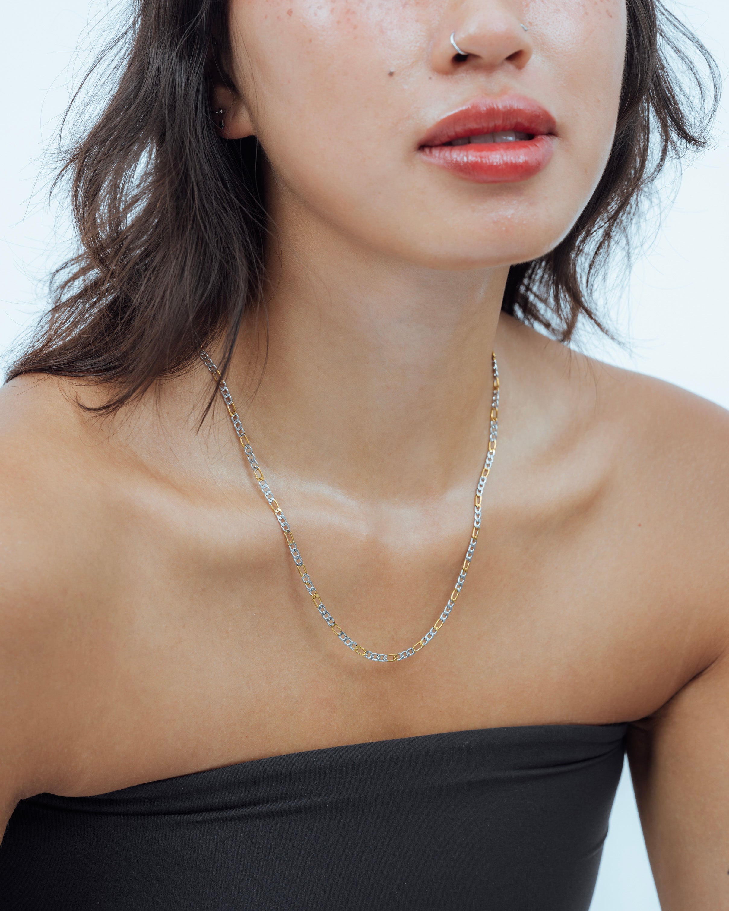 Two Toned Figaro Chain Necklace