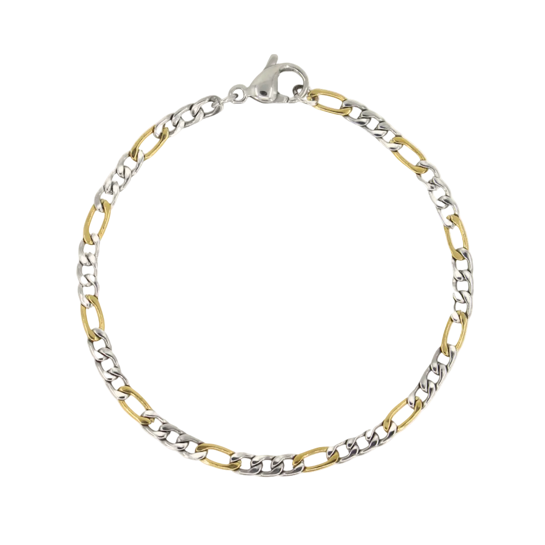 Two Tone Figaro Chain Bracelet