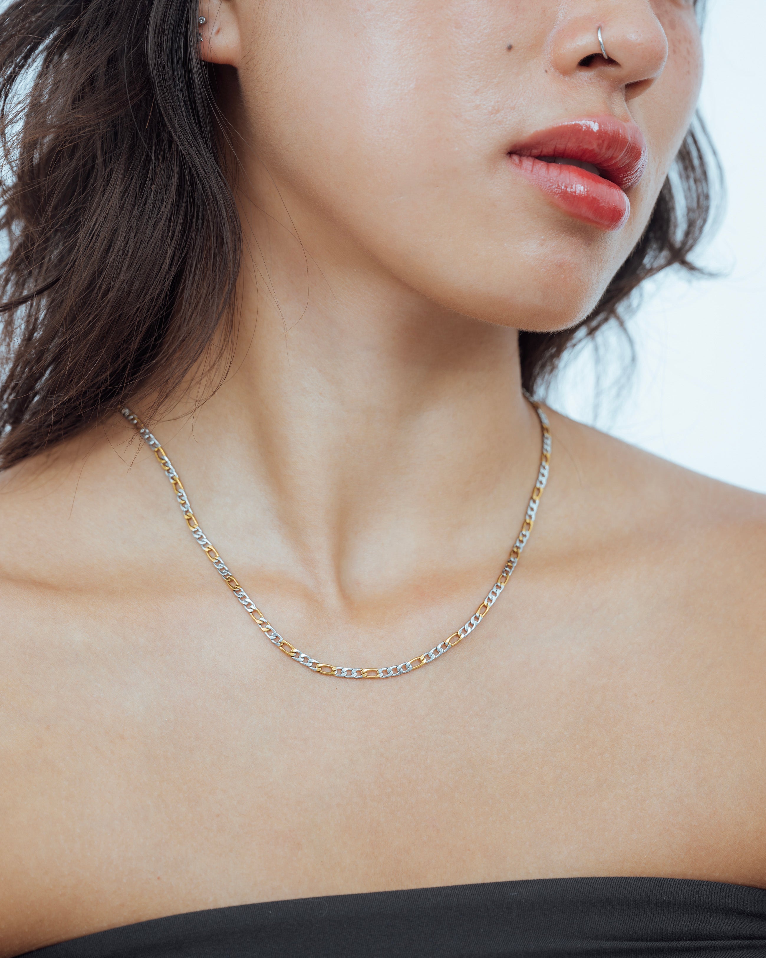 Two Toned Figaro Chain Necklace