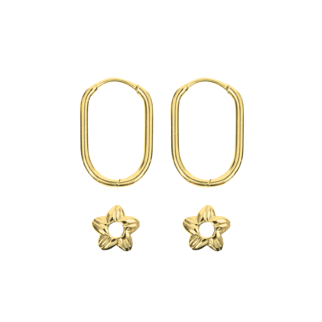 Cowrie Plumeria Charm Hoop Set