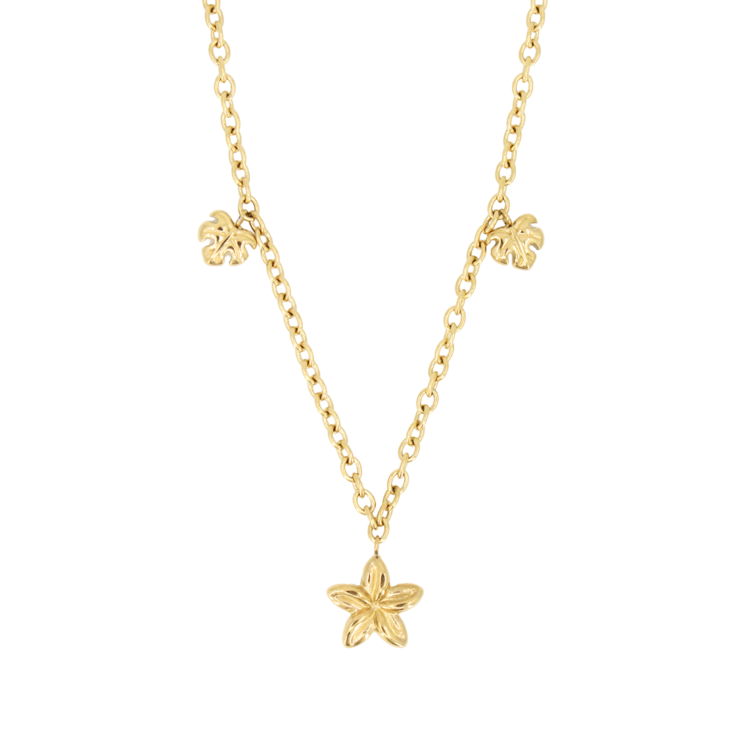 Plumeria Monstera Charm Necklace