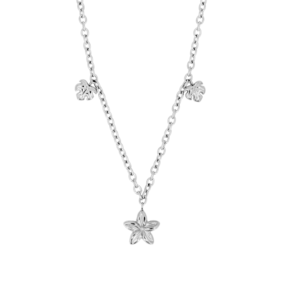 Plumeria Monstera Charm Necklace