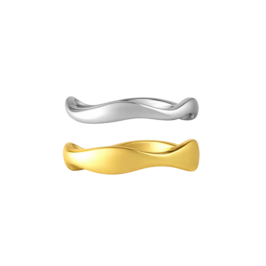 Two Tone Wave Ring Set