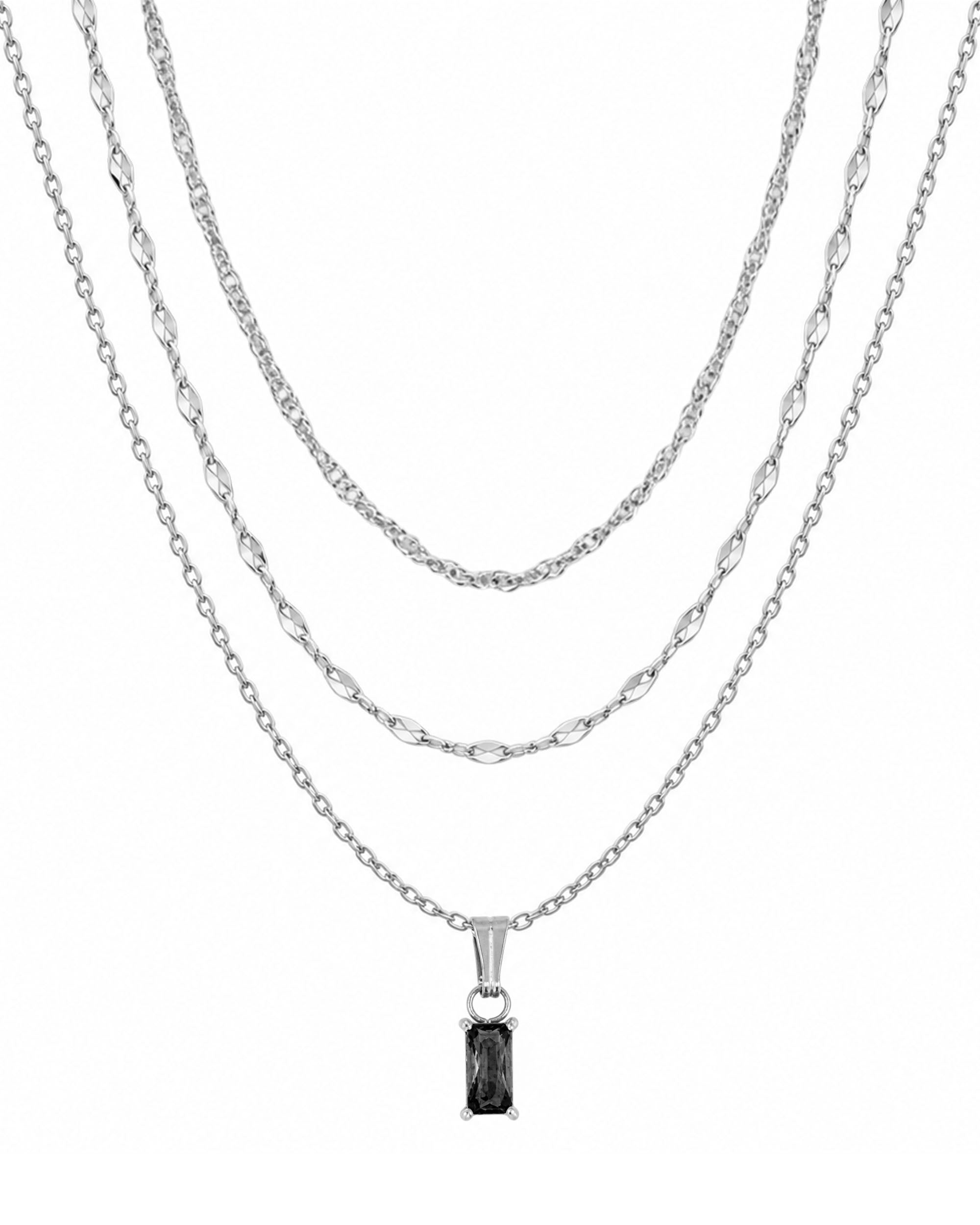 Emerald Cut Necklace Set — Black in silver