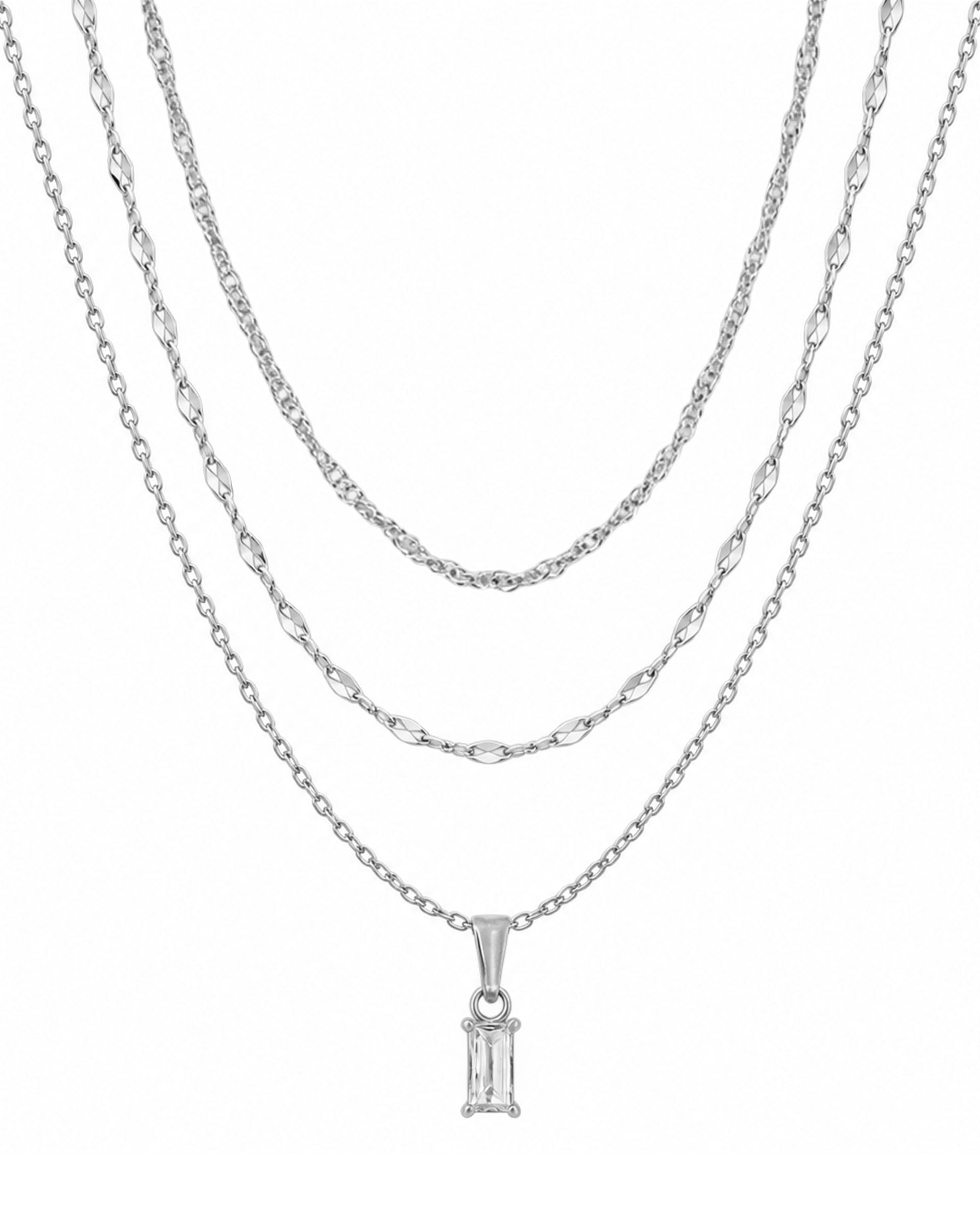 Emerald Cut Necklace Set — White in silver