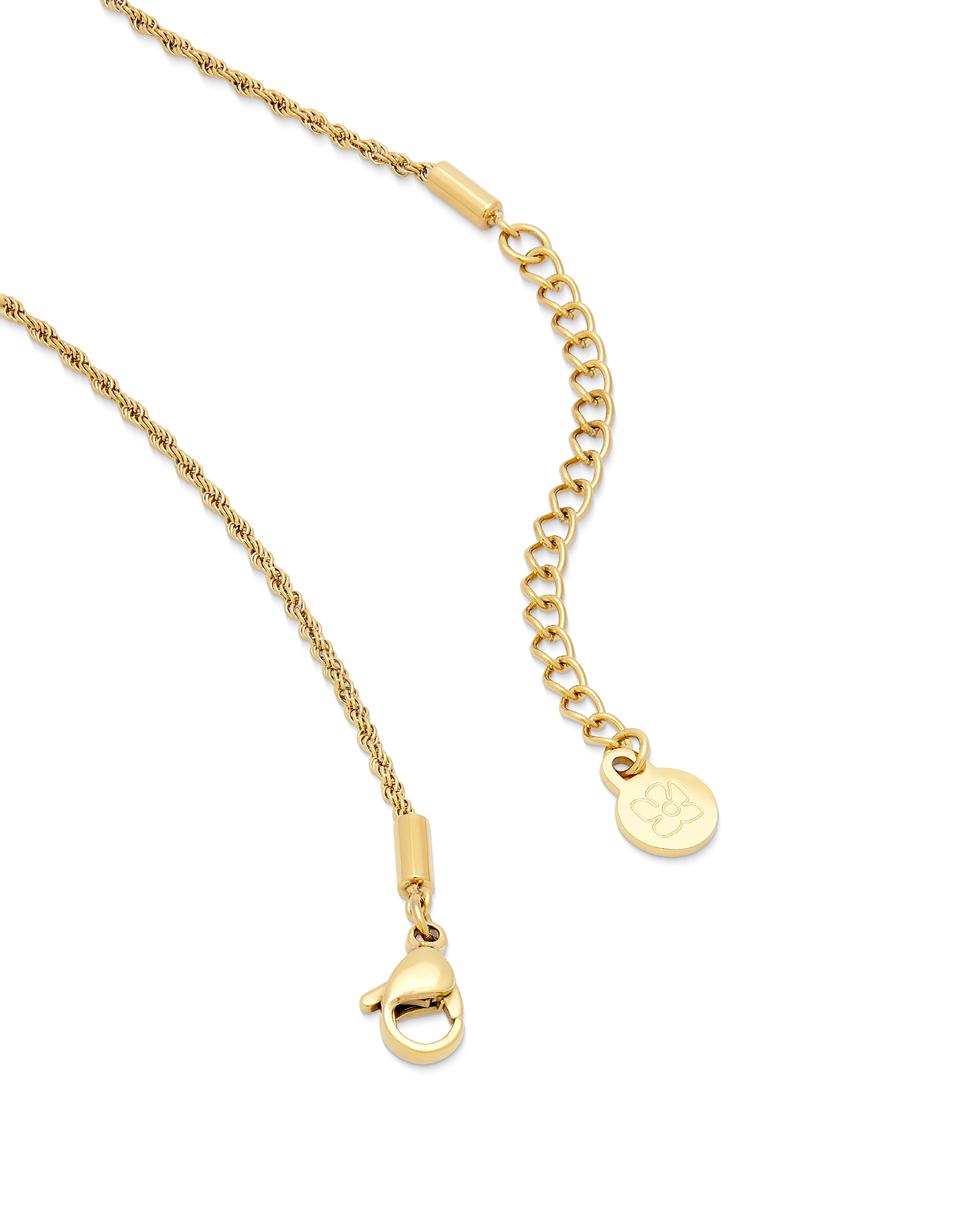Happiness Amulet Necklace in 14k gold, close view of the engraved lucky knot