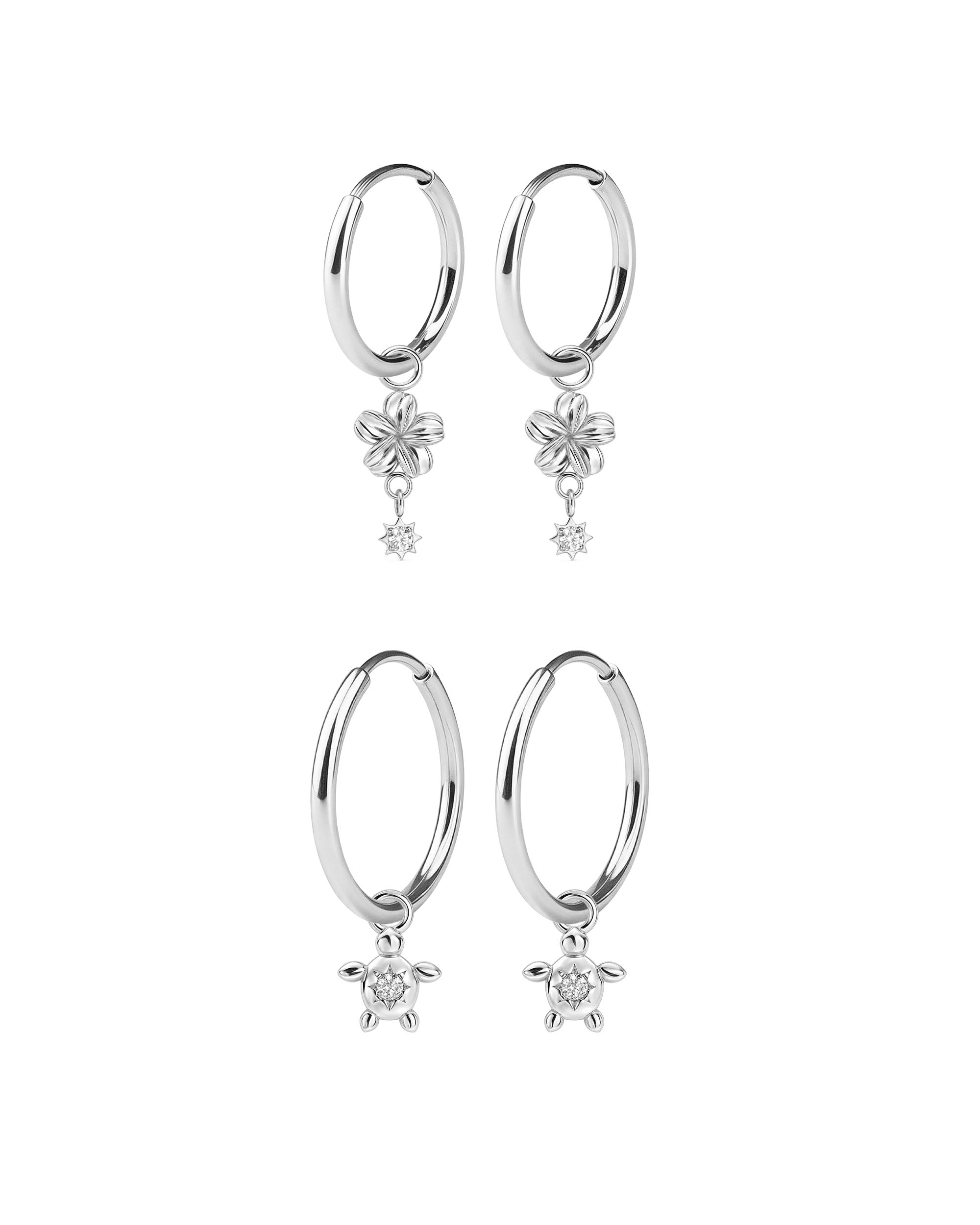 Island Charm Hoop Set in silver