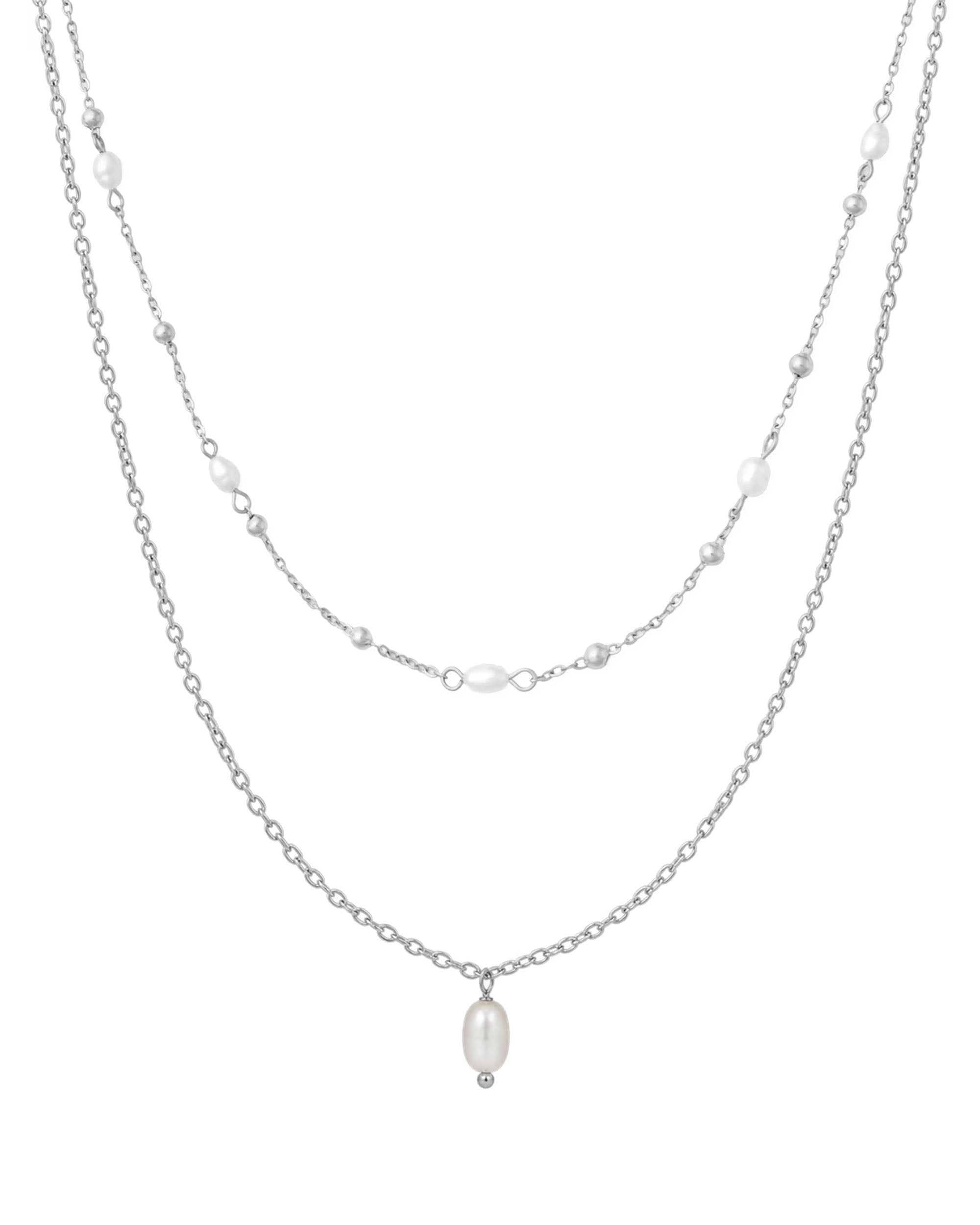 Pearl Duo Necklace Set in silver