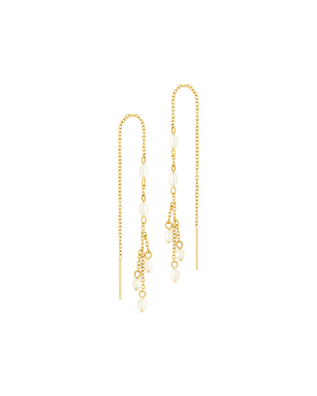 Pearl Shower Threader Earrings in 14k gold - a cascade of freshwater pearls on a pull-through chain