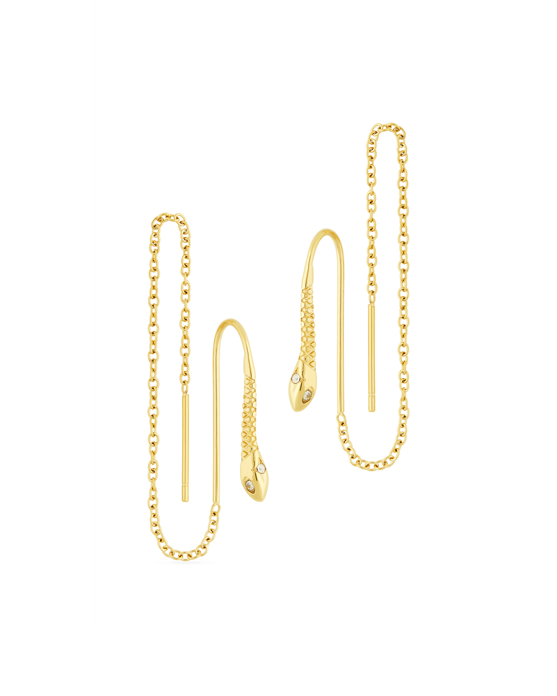 Snake Threader Earrings in 14k gold - a sleek snake chain that glides through the ear