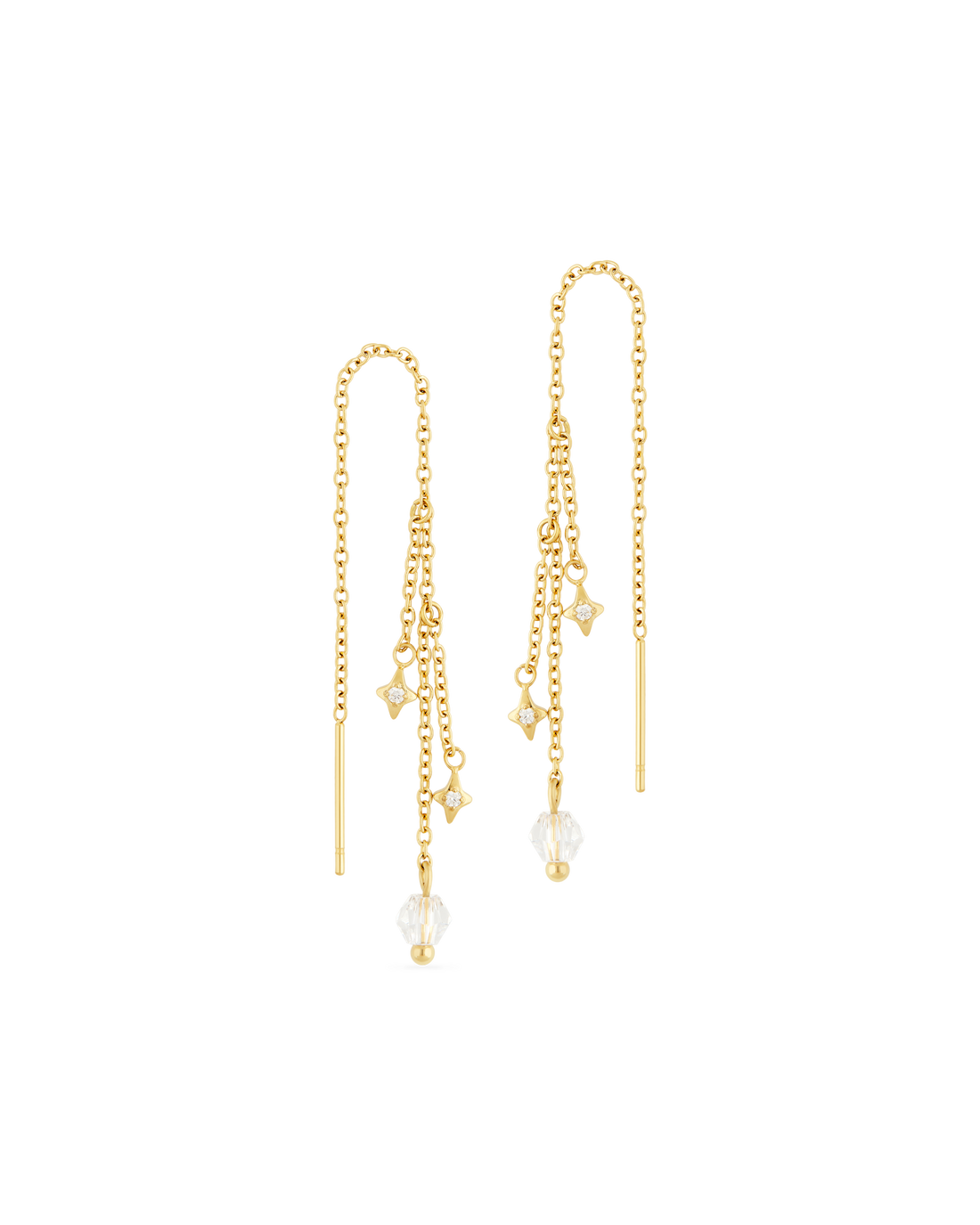 Sparkle Threader Earrings in 14k gold - a line of crystal sparkles on a pull-through chain