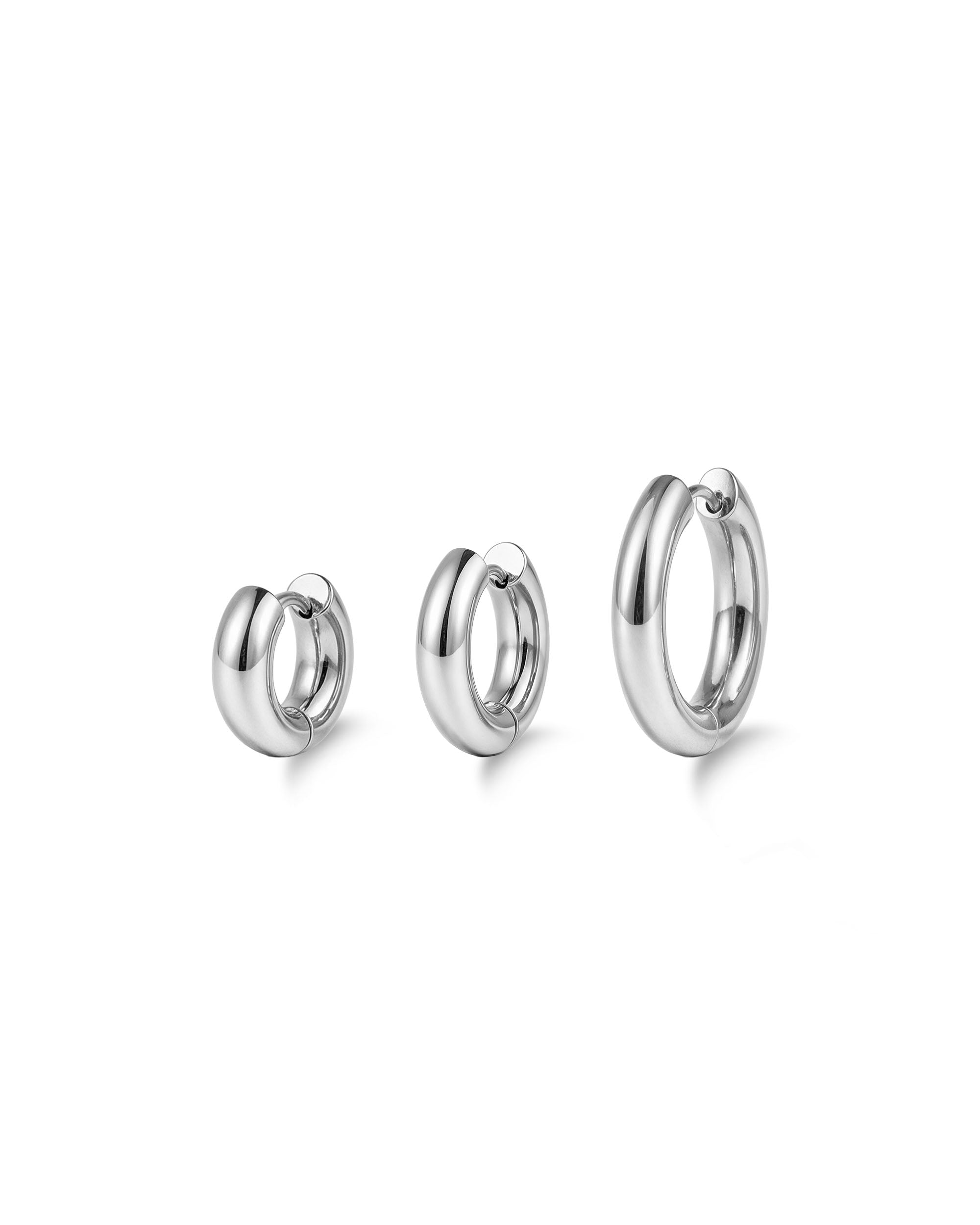 Triple Chunky Endless Hoops in silver, small, medium and large