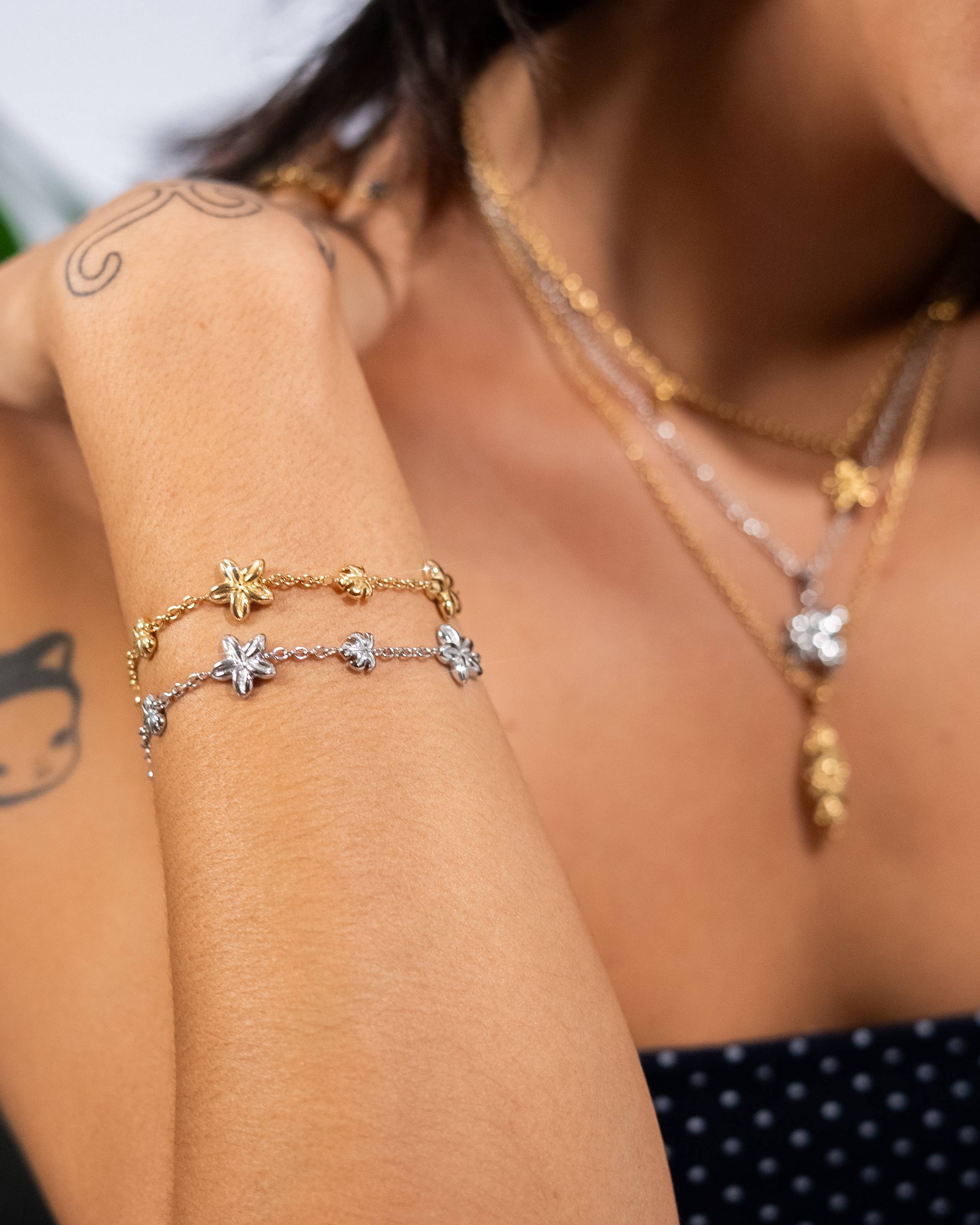 Plumeria Monstera Charm Bracelet