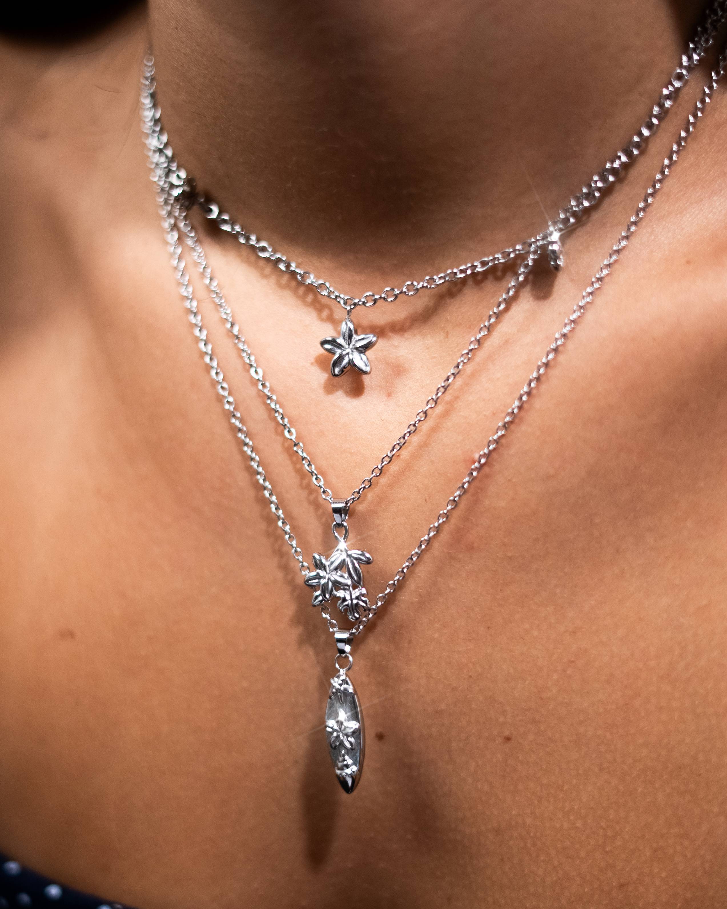 Plumeria Monstera Charm Necklace