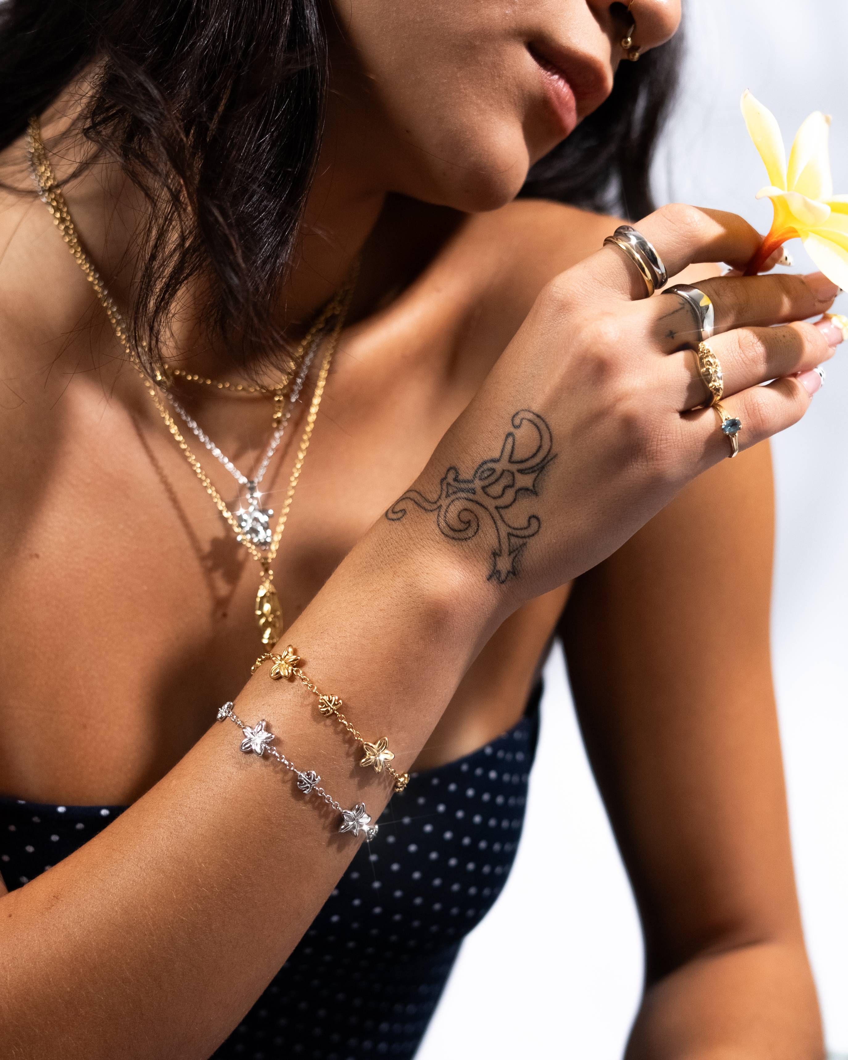 Plumeria Monstera Charm Bracelet