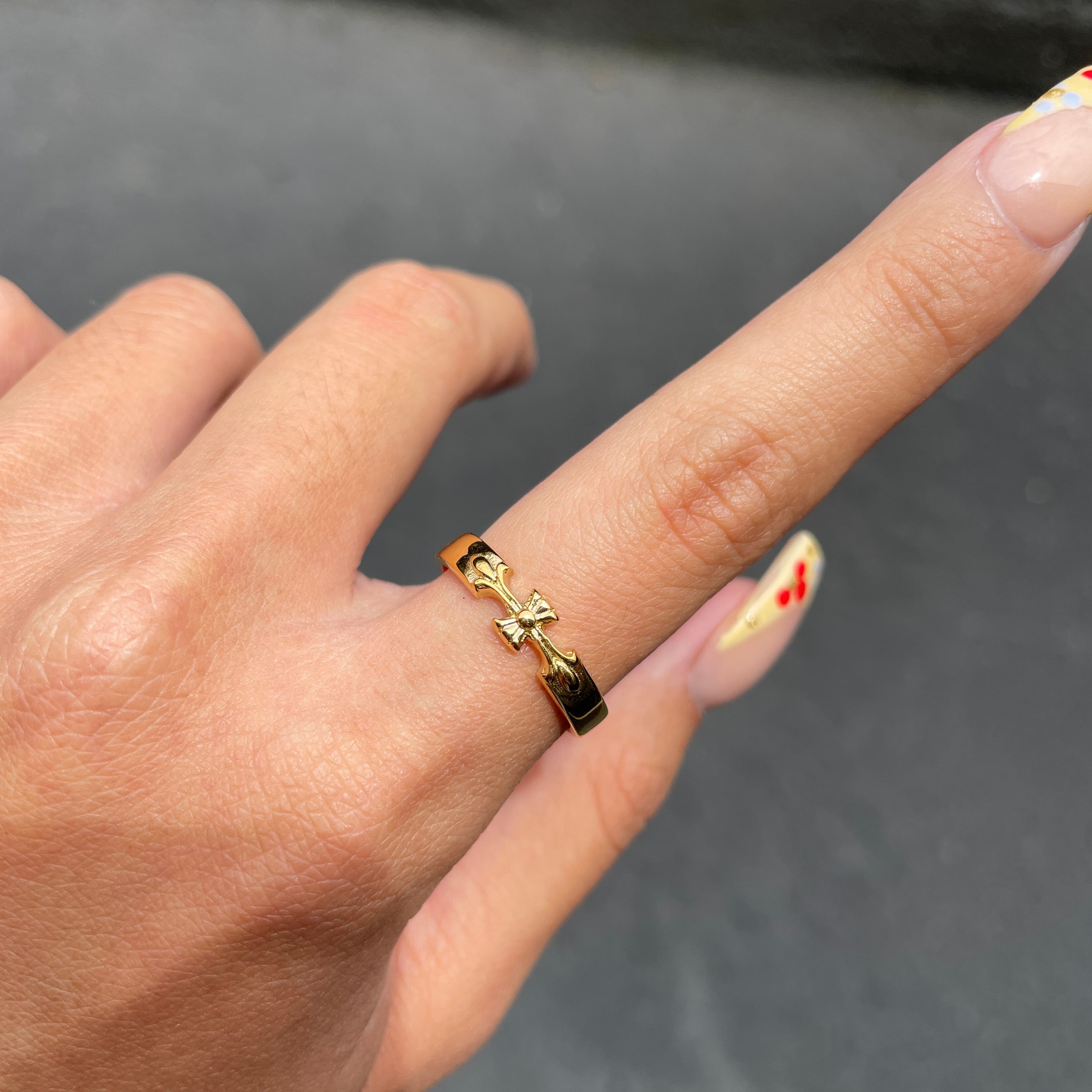 Chrome Cross Ring Band