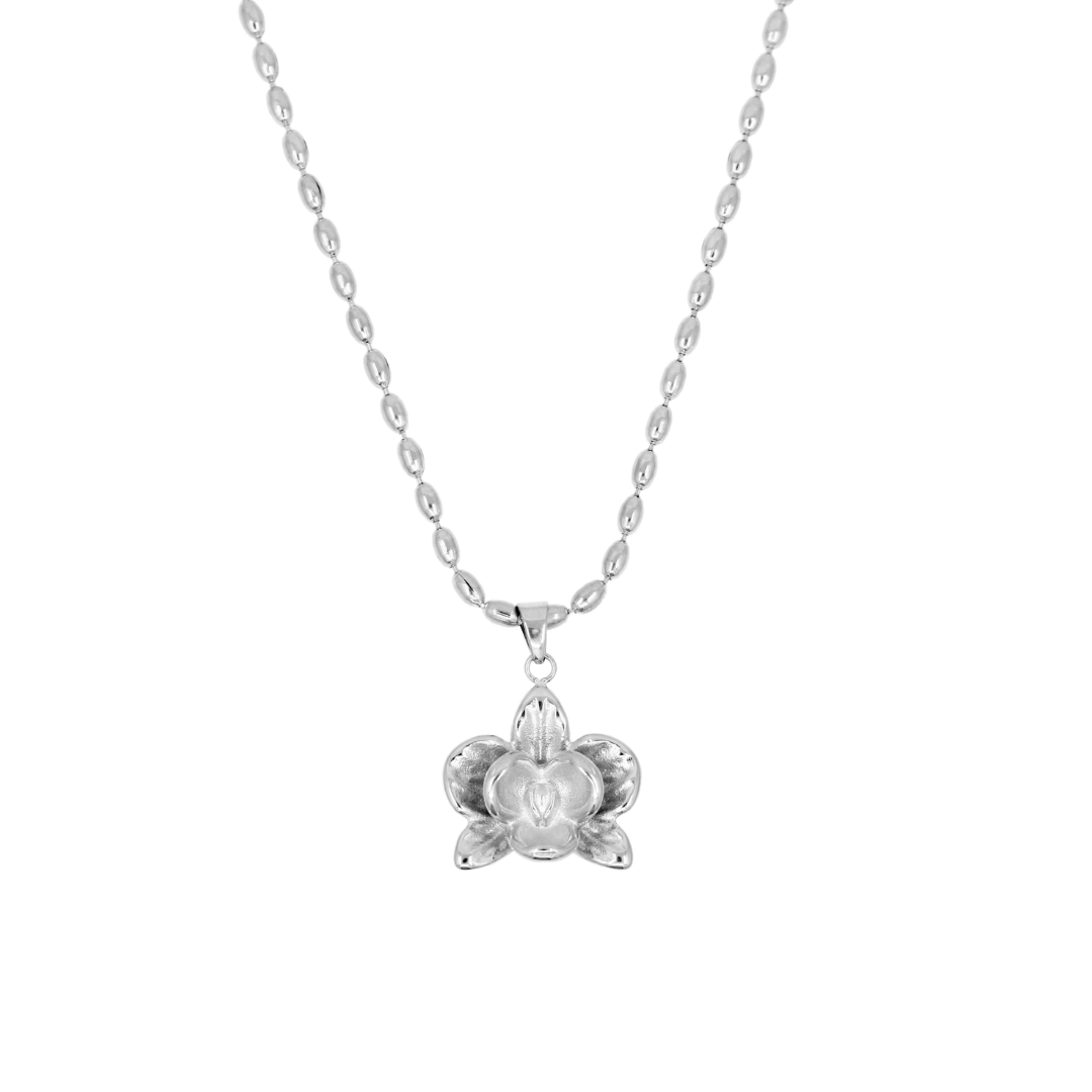 
Orchid Flower Necklace in silver