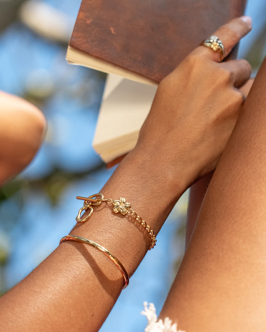 Cowrie Plumeria Toggle Clasp Bracelet