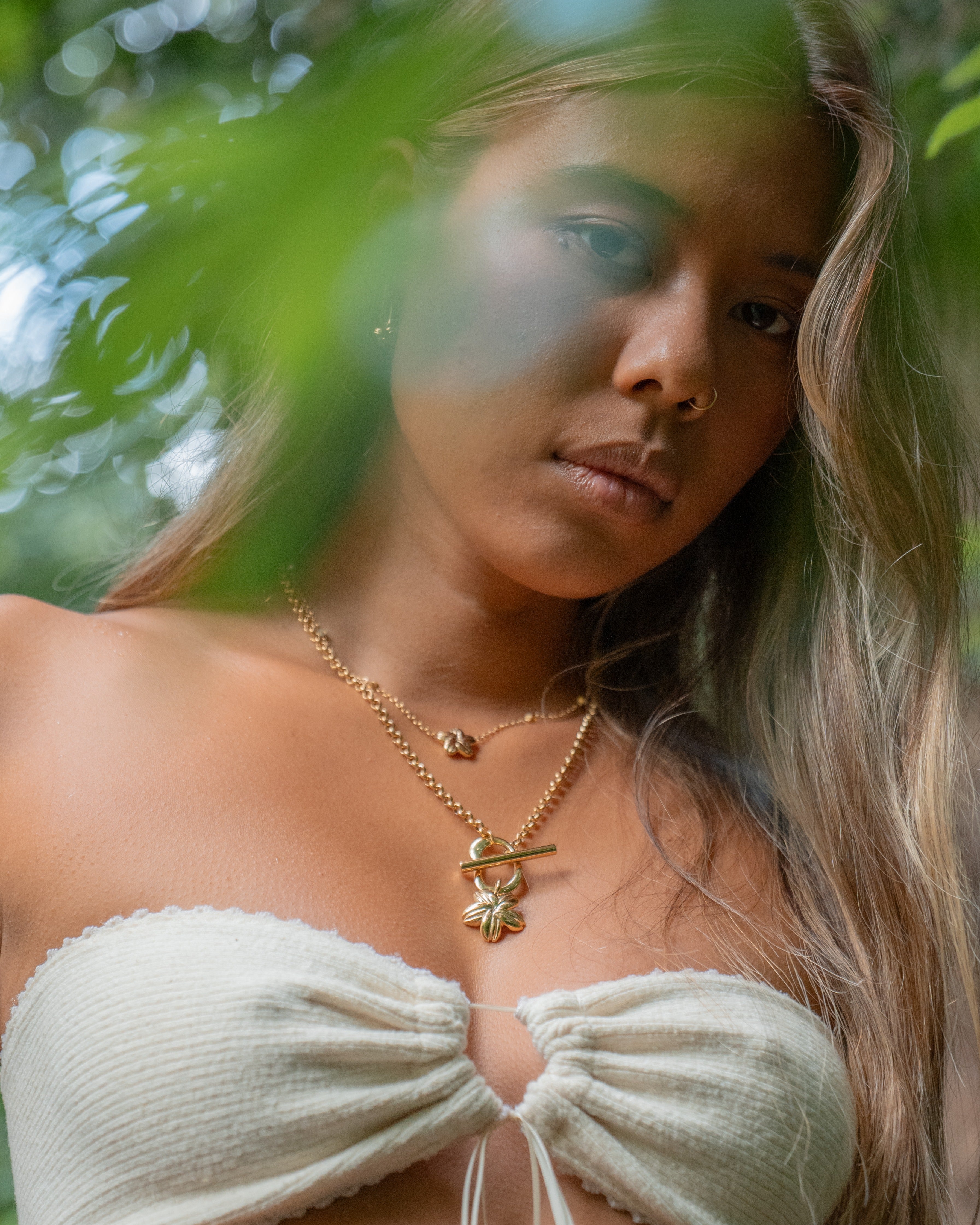 Cowrie Plumeria Toggle Clasp Necklace