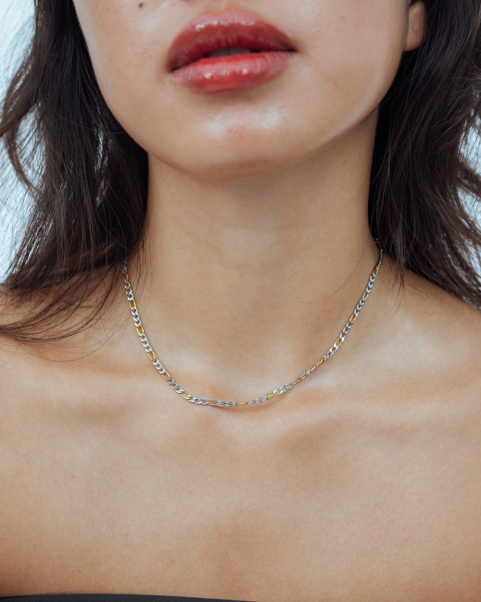 Two Tone Figaro Chain Necklace – Stay Golden HI Jewelry