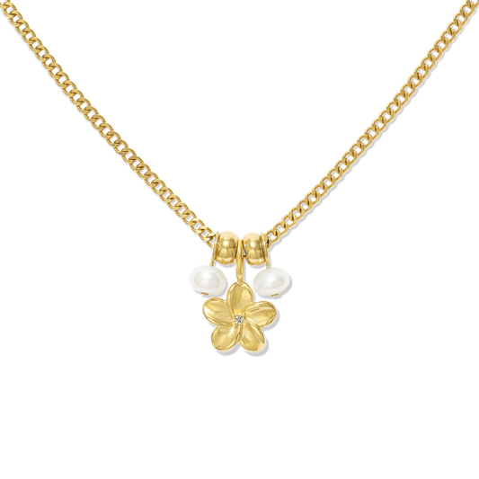 
Plumeria Pearl Charm Necklace Set