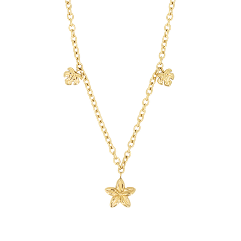 Plumeria Monstera Charm Necklace