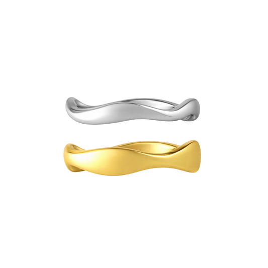 Two Tone Wave Ring Set