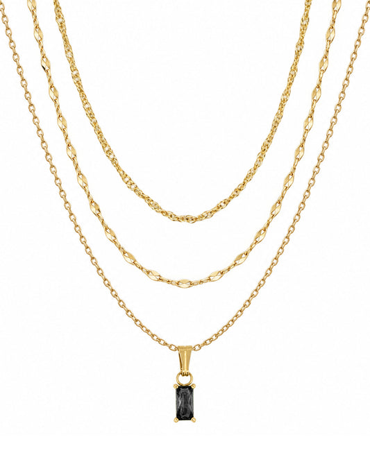 
Emerald Cut Necklace Set — Black in gold