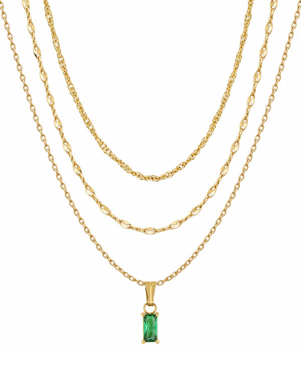 Emerald Cut Necklace Set — Green