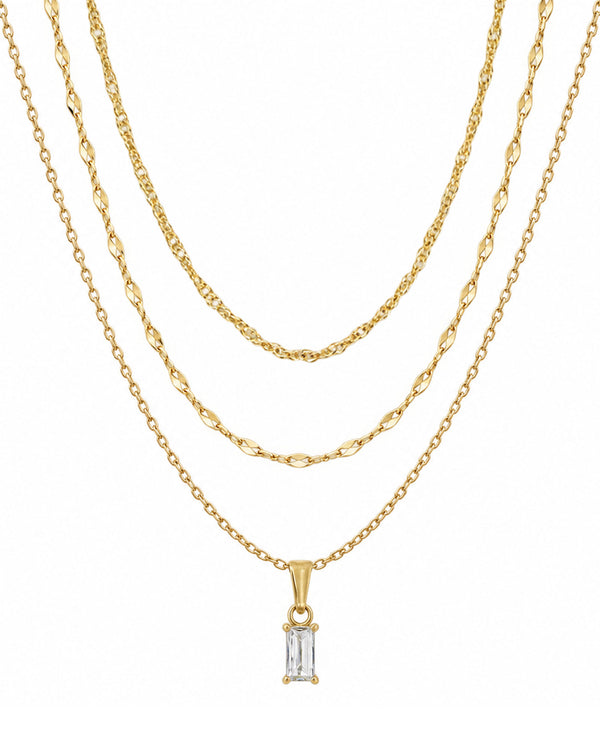 Emerald Cut Necklace Set — White