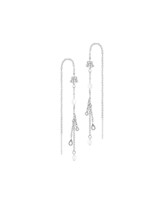 
Flower Shower Threader Earrings in silver - a plumeria flower on a pull-through chain