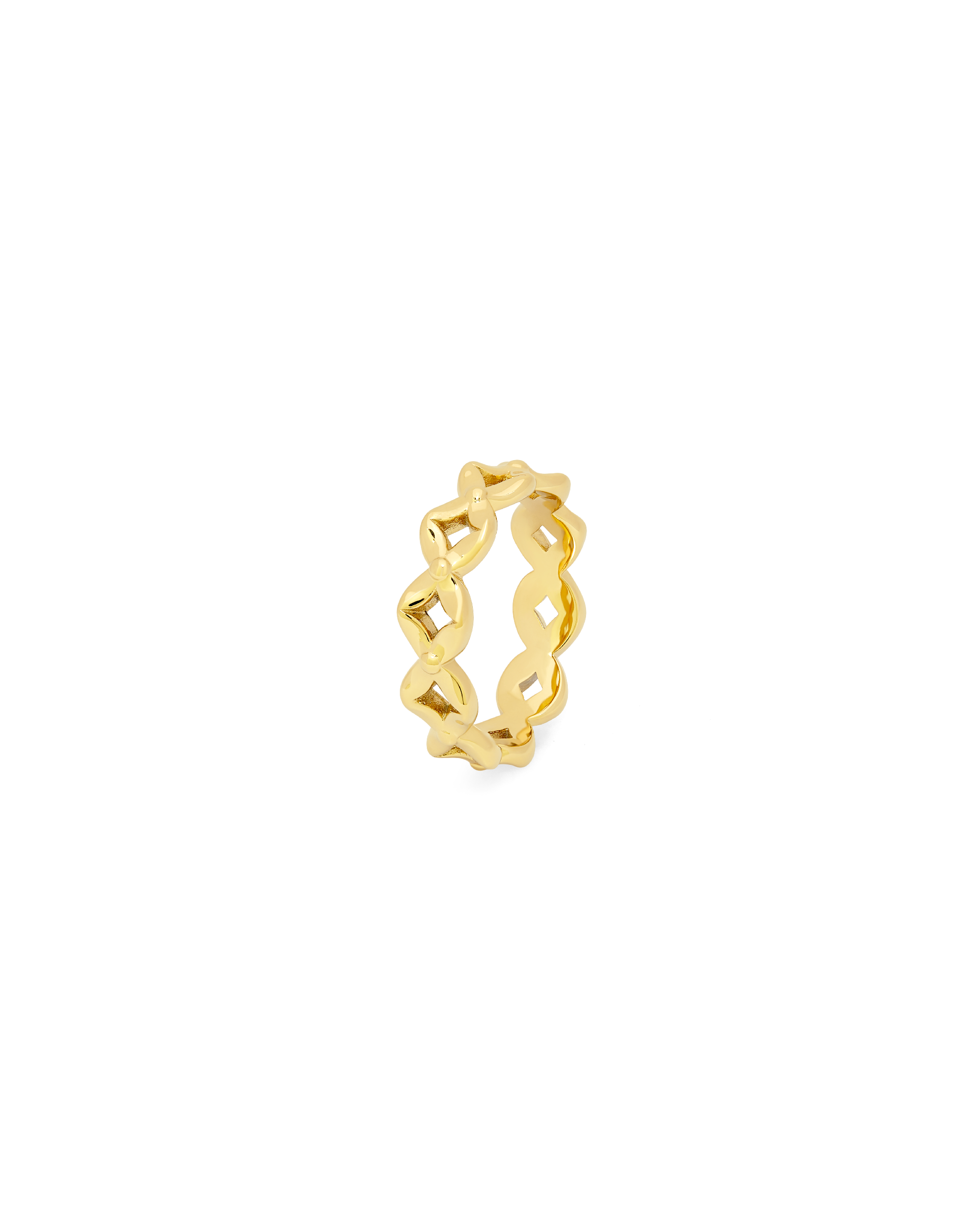 
Lantern Petals Band Ring in 14k gold, angled view of the linked petal band