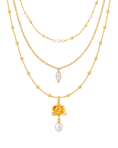 
Orchid Pearl Trio Necklace Set in gold