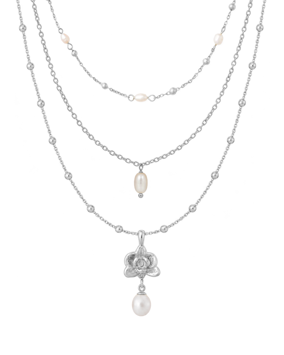 
Orchid Pearl Trio Necklace Set in silver