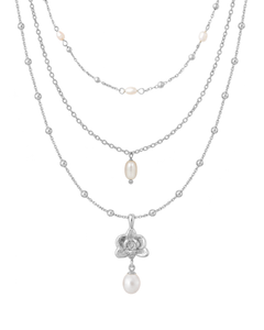 
Orchid Pearl Trio Necklace Set in silver