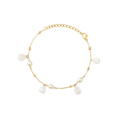 
Pikake Bloom freshwater pearl bracelet with alternating pearls and mother of pearl buds on a delicate chain
