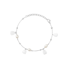 
Pikake Bloom freshwater pearl bracelet with alternating pearls and mother of pearl buds on a delicate chain