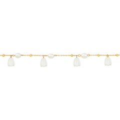 
Pikake Bloom freshwater pearl bracelet with alternating pearls and mother of pearl buds on a delicate chain