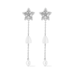 
Pikake Bloom freshwater pearl earrings with pikake flower stud and cascading mother of pearl chains
