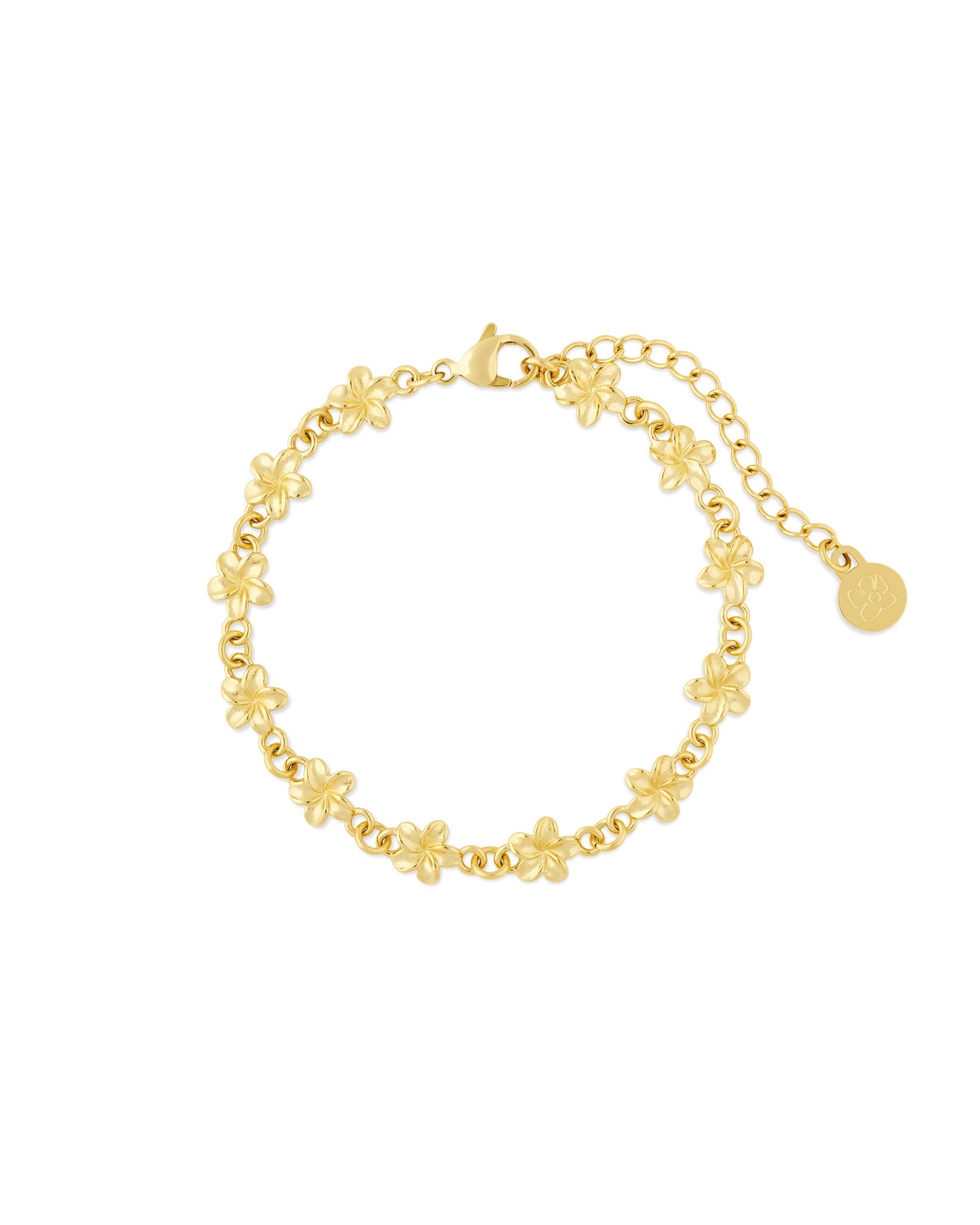 
Plumeria Bloom Cluster Bracelet in 14k gold, garland of petite plumeria blossoms
