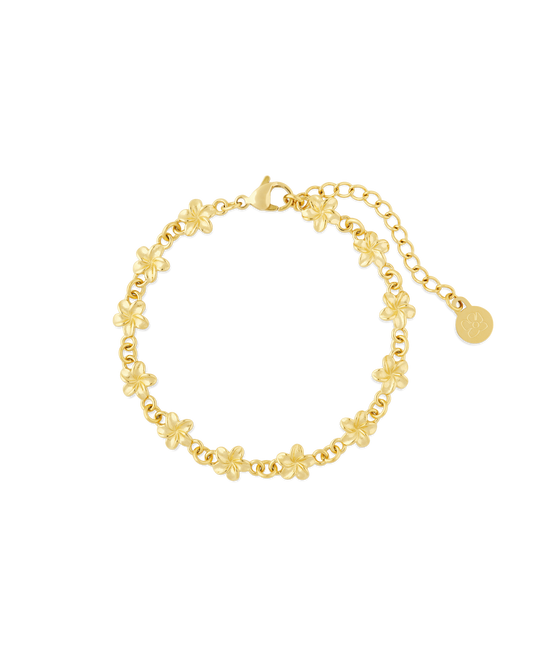 
Plumeria Bloom Cluster Bracelet in 14k gold, garland of petite plumeria blossoms