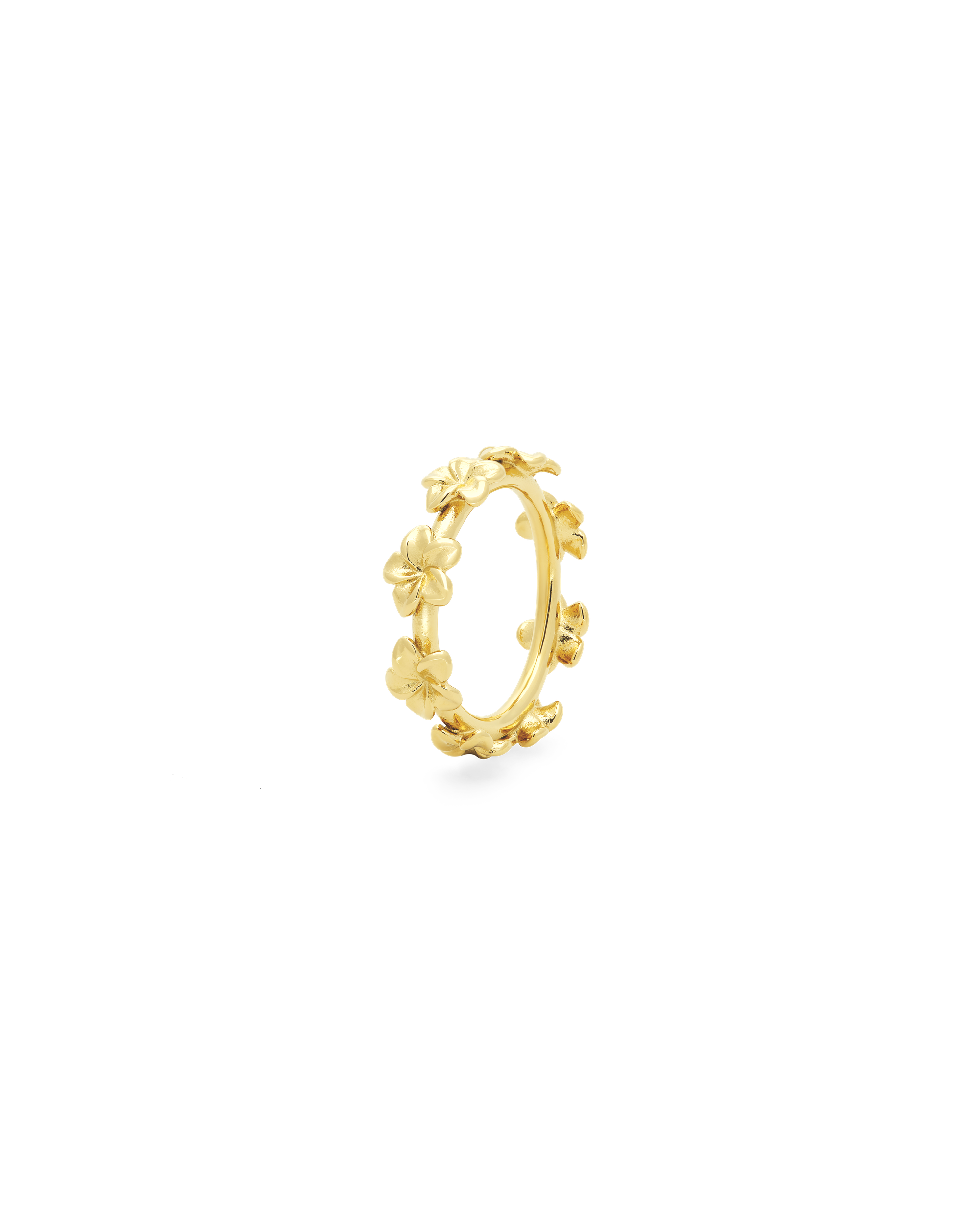 
Plumeria Bloom Cluster Ring in 14k gold, side view of the blossom band