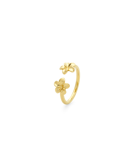 
Plumeria Bloom Embrace Ring in 14k gold, angled view of the open band
