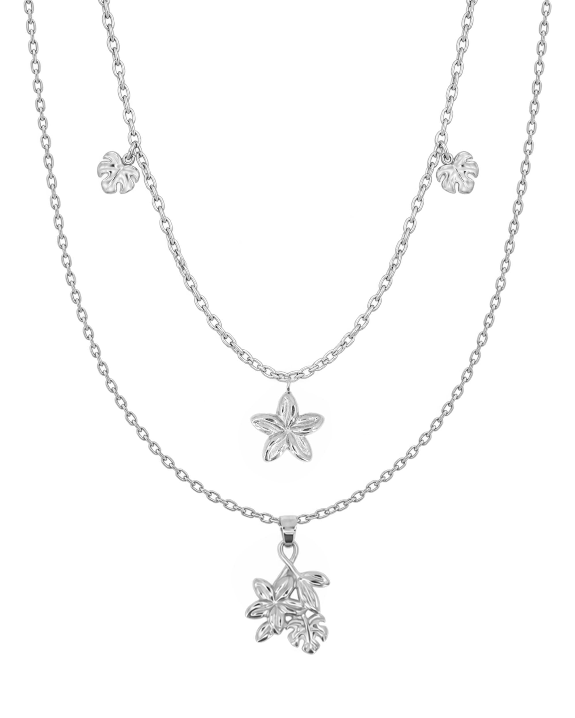 
Plumeria Monstera Layer Set in silver