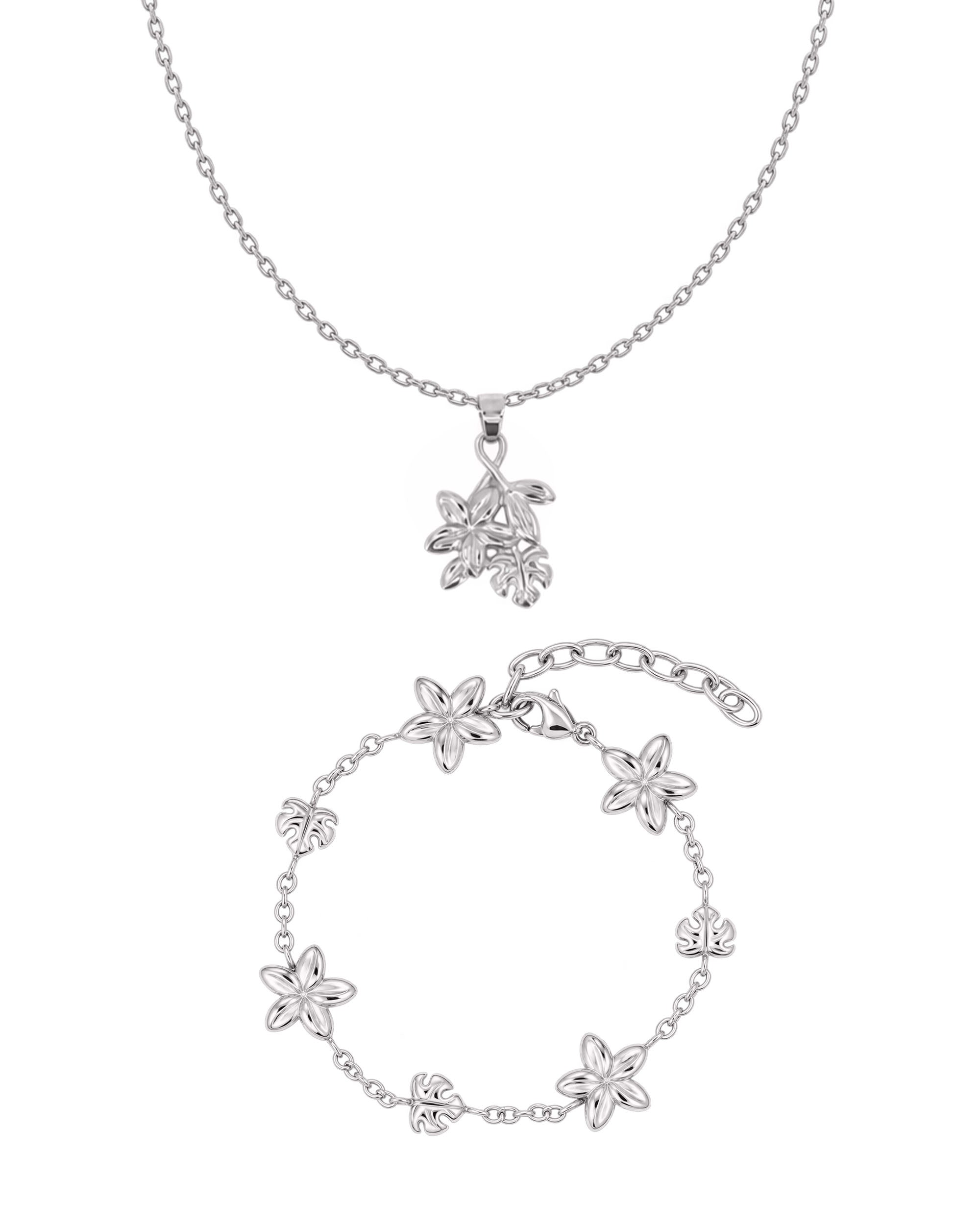 
Plumeria Monstera Set in silver