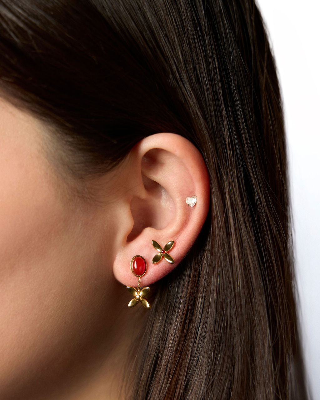 
Model wearing the Scarlet Glow Drop Earring