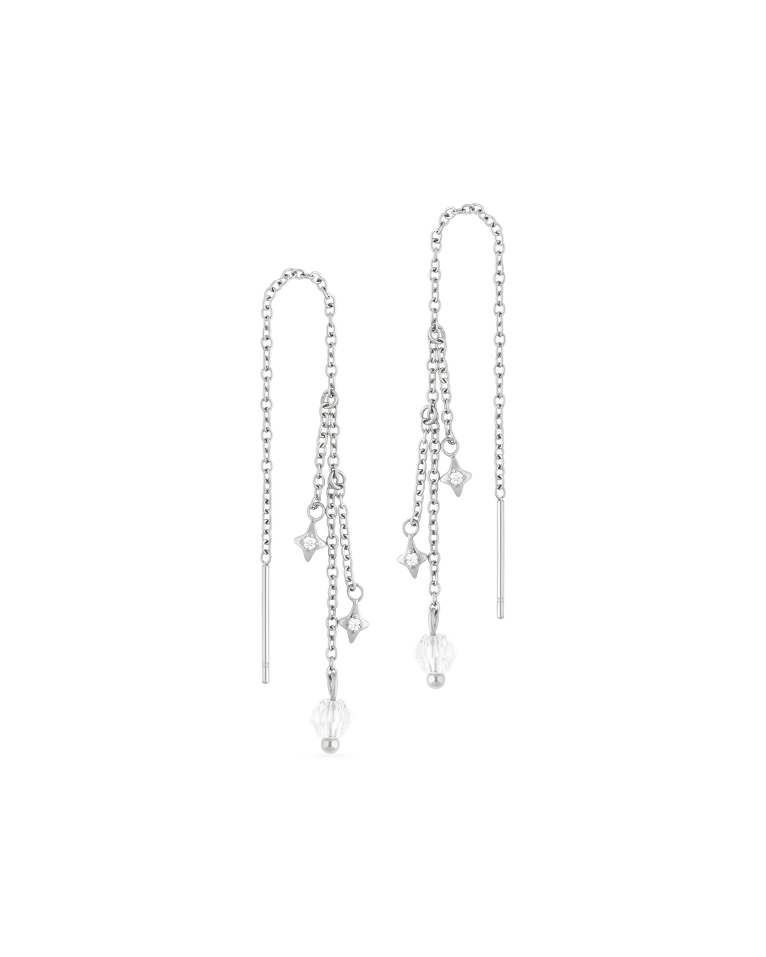 
Sparkle Threader Earrings in silver - a line of crystal sparkles on a pull-through chain