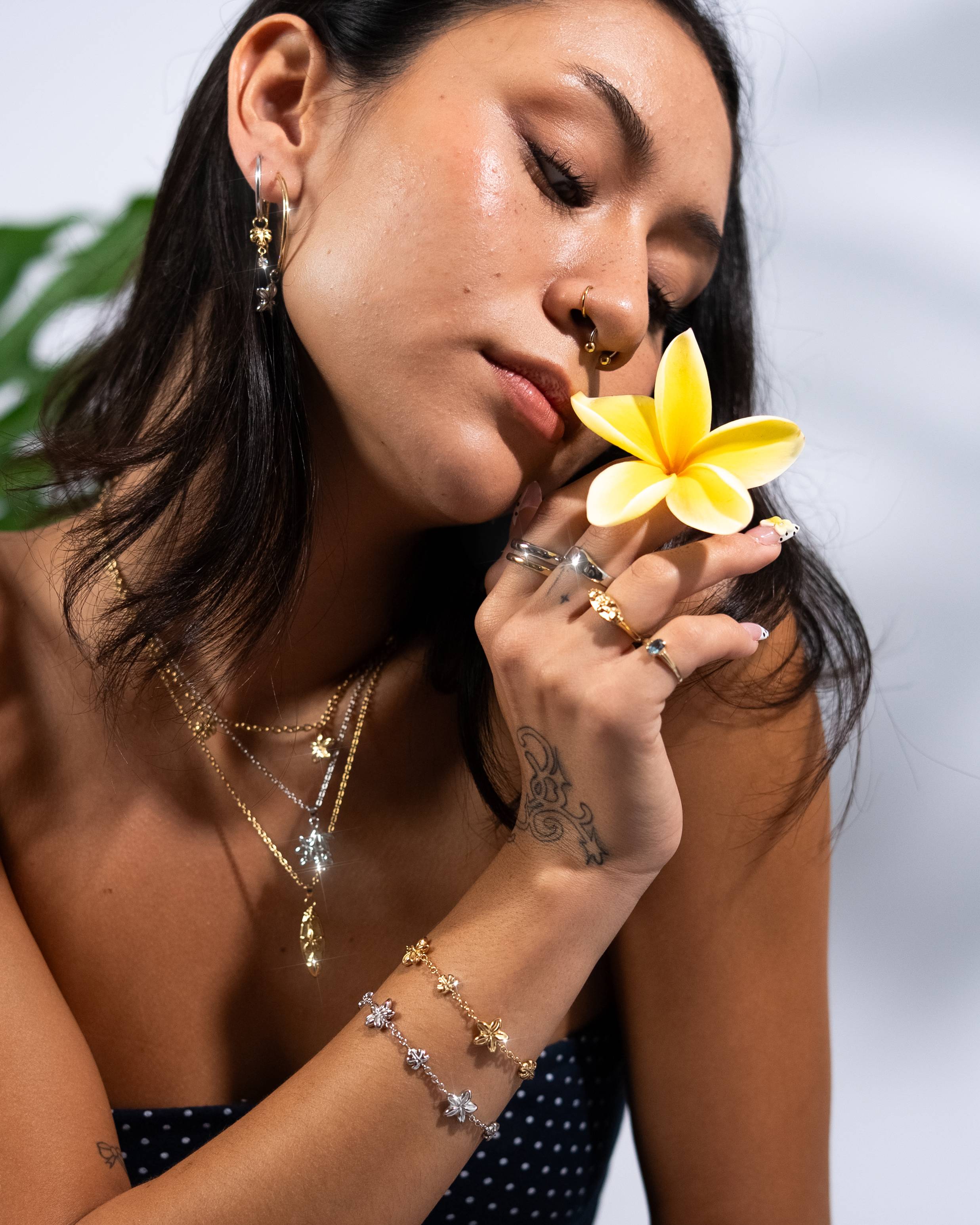 Plumeria Monstera Charm Bracelet