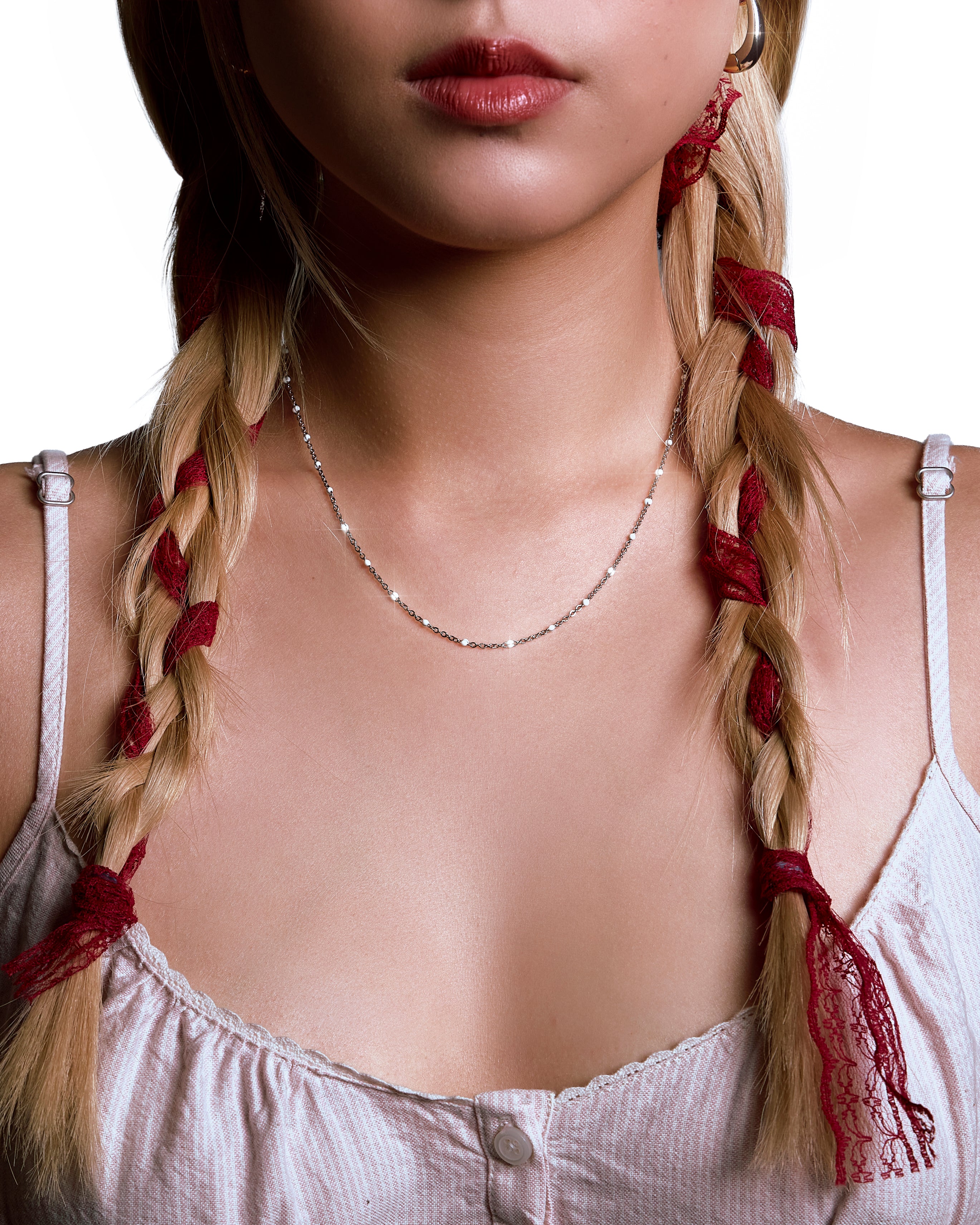 White Beaded Chain Necklace